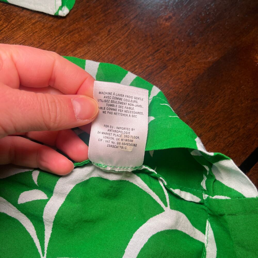 Maeve by Anthropologie Blouse Top Geometric Scallop Print Kelly Green Size 0 - Picture 6 of 7